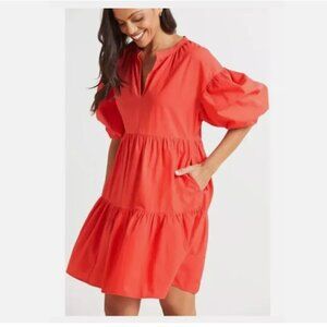 Sundry Evereve The Anywhere Dress, Size L, Coral Tiered 100% Cotton with Pockets